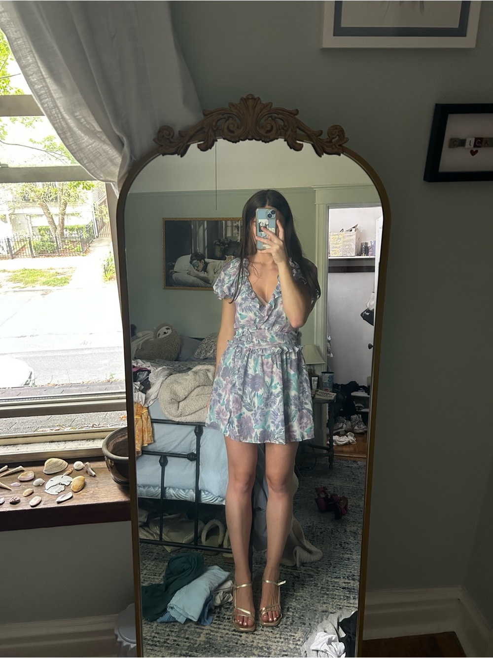 For Love & Lemons V-Neck Short Dress in Pastel Lavender